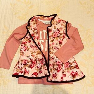 Janie and Jack Pink Floral Vest with Long Sleeve Top 5t